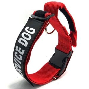 New “Service Dog” Collar Tactical Adjustable Red Nylon Reflective Patch L (102)